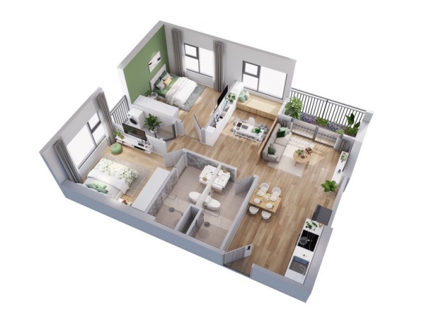 Thiết kế căn hộ 02PN Imperia Long Biên